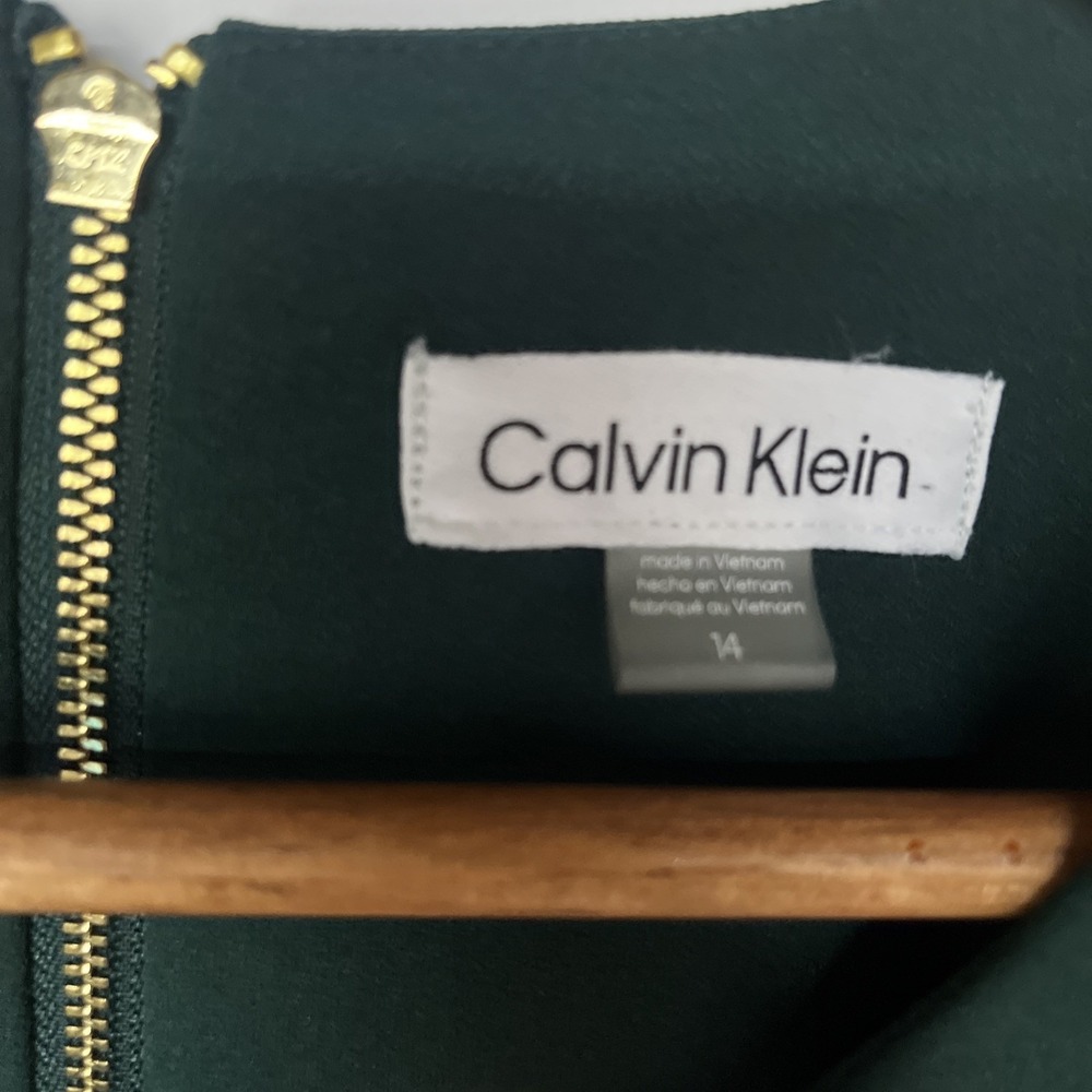 Calvin Klein Emerald Green Sheath Dress Size 14 Career Cocktail Midi - Picture 9 of 15